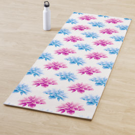 ピンクのダリア、ブルーダラ、花のパターン、花 ヨガマット