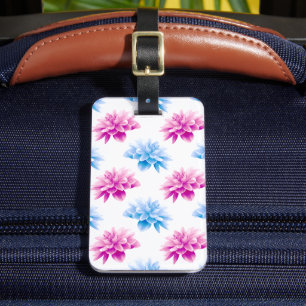 ピンクのダリア、ブルーダラ、花のパターン、花 ラゲッジタグ