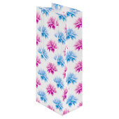 ピンクのダリア、ブルーダラ、花のパターン、花 ワインギフトバッグ (正面アングル)