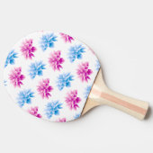 ピンクのダリア、ブルーダラ、花のパターン、花 卓球ラケット (横)