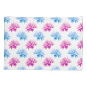 ピンクのダリア、ブルーダラ、花のパターン、花 枕カバー (裏面)