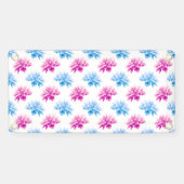 ピンクのダリア、ブルーダラ、花のパターン、花 横断幕 (横)