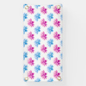 ピンクのダリア、ブルーダラ、花のパターン、花 横断幕 (縦)