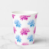 ピンクのダリア、ブルーダラ、花のパターン、花 紙コップ (右)