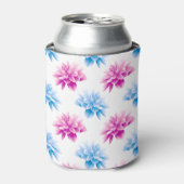 ピンクのダリア、ブルーダラ、花のパターン、花 缶クーラー (缶正面)