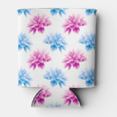 ピンクのダリア、ブルーダラ、花のパターン、花 缶クーラー (正面)
