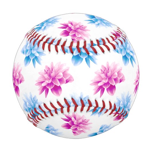 ピンクのダリア、ブルーダラ、花のパターン、花 野球ボール (裏面)