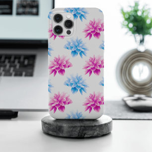ピンクのダリア、ブルーダラ、花のパターン、花 iPhone 15 PRO MAXケース