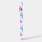 ピンクのダリア、ブルーダラ、花のパターン、花 iPhoneケース (左側面)