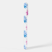 ピンクのダリア、ブルーダラ、花のパターン、花 iPhoneケース (右側面)