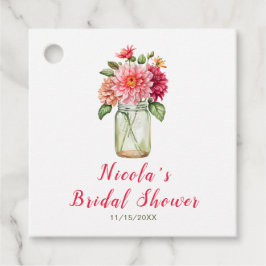 ピンクのダリア メイソンジャー ブライダルシャワー フェイバータグ