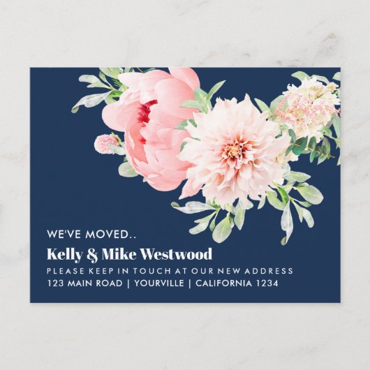 ピンクのダリア 新しい住所 新しい家 ポストカード (正面)