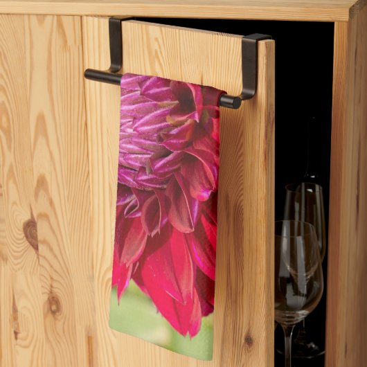 ピンクのダリア、美しい花の写真 キッチンタオル (三つ折り)