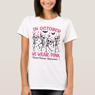 ピンクのダンシングスケルトンで10月の啓発を Tシャツ