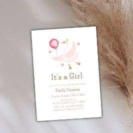 ピンクのダンシングプリンセススワン風船ベイビーシャワー 招待状