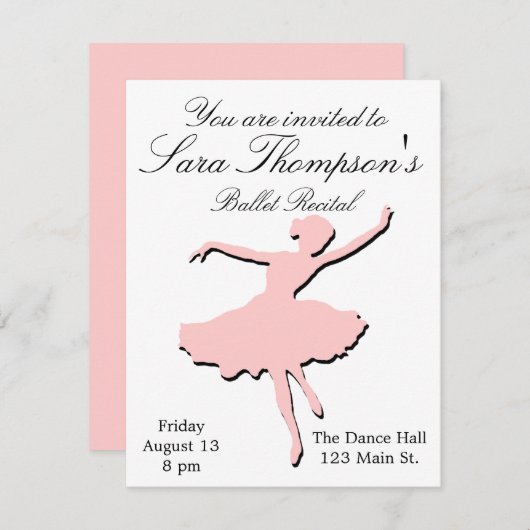 ピンクのダンスの演奏会の招待状 招待状 (正面/裏面)