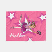 ピンクのダークヘアバレリーナ女の子の名前バレエ毛布 フリースブランケット (正面(横))