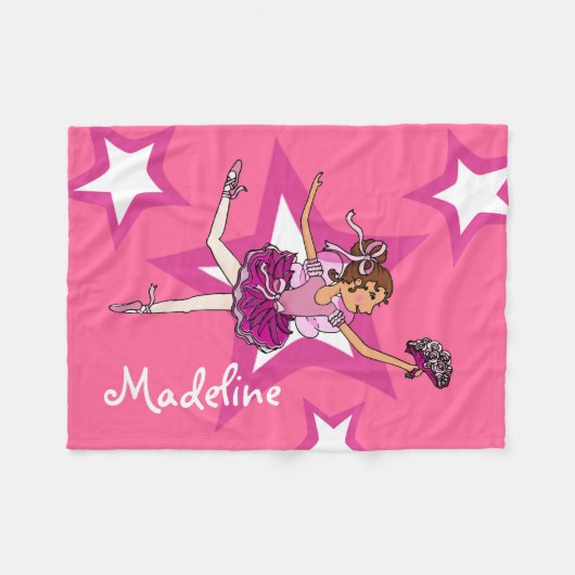 ピンクのダークヘアバレリーナ女の子の名前バレエ毛布 フリースブランケット (正面(横))