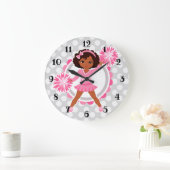 ピンクのチアリーダーのアフリカ系アメリカ人 – かわいい応援 ラージ壁時計 (ホーム)