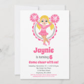 ピンクのチアリーダー - 金髪の女の子の応援 誕生日 招待状 (正面)