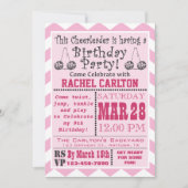 ピンクのチアリーティング誕生会の招待 招待状 (正面)