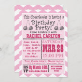 ピンクのチアリーティング誕生会の招待 招待状 (正面/裏面)