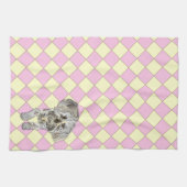 ピンクのチェックされたパターンのマルティポの子犬 キッチンタオル (横)