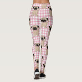 ピンクのチェックにかわいいパグ レギンス (裏面)
