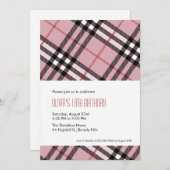 ピンクのチェックの招待状 招待状 (正面/裏面)
