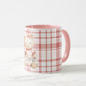 ピンクのチェックストライプ猫 マグカップ (正面右)
