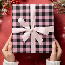 ピンクのチェック柄とチーバロン柄のクリスマス ラッピングペーパーシート
