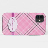 ピンクのチェック柄にネームタグ Case-Mate iPhoneケース (裏面(横))