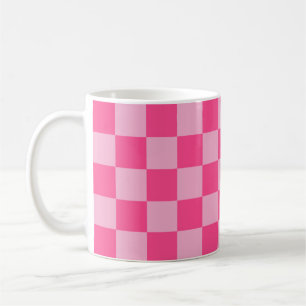 ピンクのチェック柄プリント コーヒーマグカップ