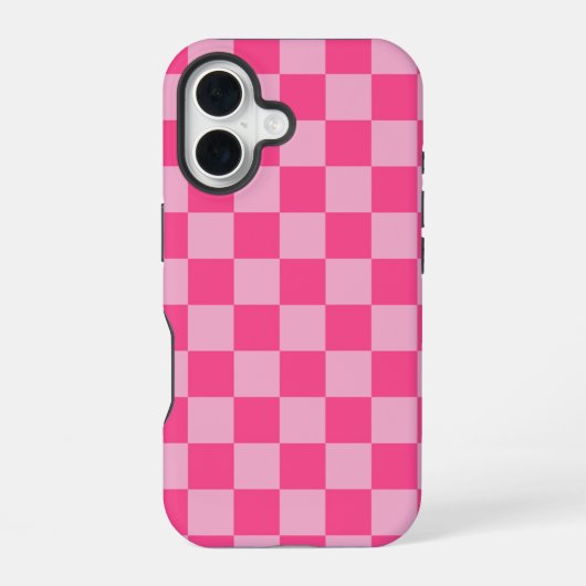 ピンクのチェック柄プリント iPhone 16ケース (裏面)