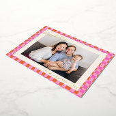 ピンクのチェック柄 カラフル レトロなクリスマスの写真 箔シーズンカード (回転した状態)
