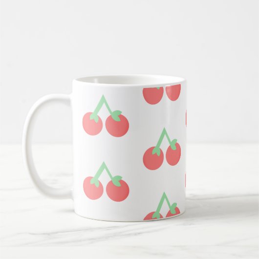 ピンクのチェリーパターン コーヒーマグカップ (左)