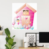 ピンクのチキンクープと花 ポスター (ホームオフィス)