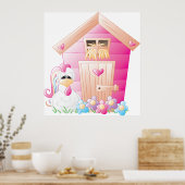 ピンクのチキンクープと花 ポスター (キッチン)