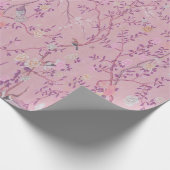 ピンクのチノジュリーな鳥の切り離し ラッピングペーパー (角)