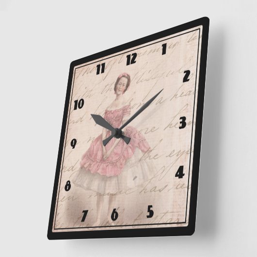 ピンクのチュチュのヴィンテージのバレリーナの女の子 スクエア壁時計 (傾斜)