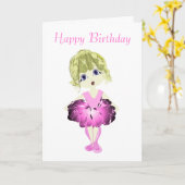 ピンクのチュチュの芸術のかわいいバレリーナ カード (黄色い花)