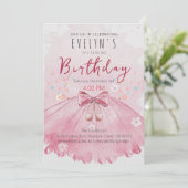 ピンクのチュチュの誕生日ガール バレエパーティー 招待状 (スタンド正面)