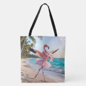 ピンクのチュチュを着たフラミンゴのバレリーナがビーチに立つ トートバッグ (正面)