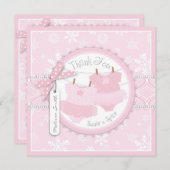 ピンクのチュチュ及び雪片の対の女の子のサンキューカード サンキューカード (正面/裏面)