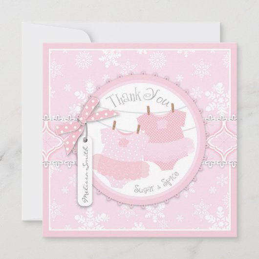 ピンクのチュチュ及び雪片の対の女の子のサンキューカード サンキューカード (正面)