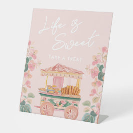 ピンクのチュロスワゴン "Life is Sweet" 台座サイン