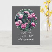 ピンクのチューリップかわいらしをパーソナライズするハッピーバースデー カード (黄色い花)