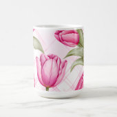 ピンクのチューリップとチェックの春の花柄 コーヒーマグカップ (中央)
