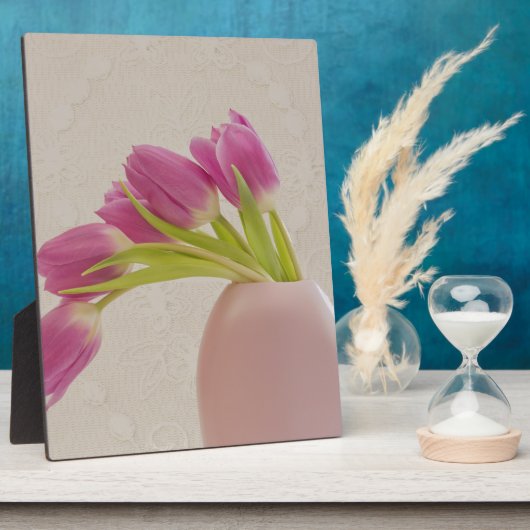 ピンクのチューリップとレース フォトプラーク (側面)