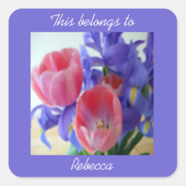 ピンクのチューリップと紫のアイリスカスタム スクエアシール
